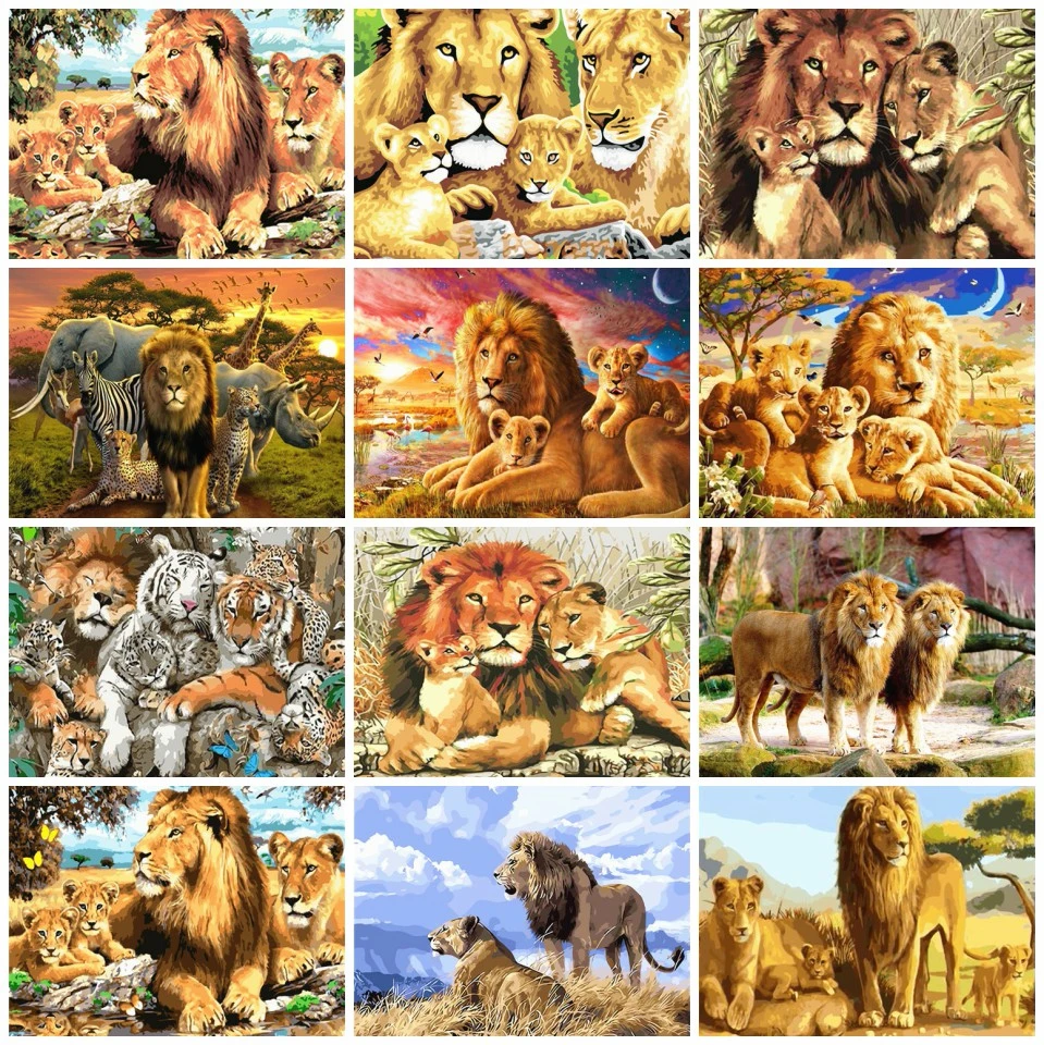 

AZQSD Painting By Numbers Lion Drawing On Canva Coloring By Numbers Animal Frameless HandPainted Home Decor Diy Gift