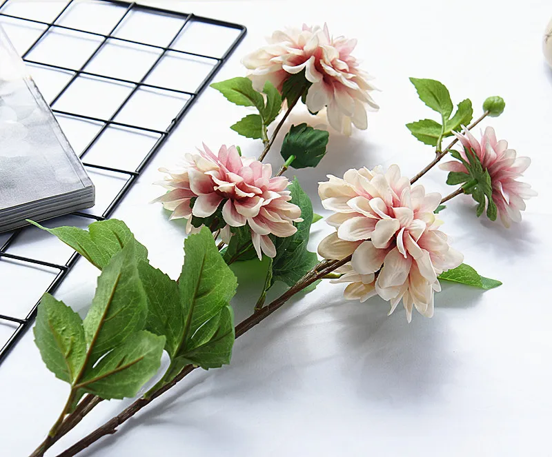 Роскошный длинный стебель Dahlia Guanyin Искусственные цветы из шелка DIY Свадебные украшения на день рождения Домашний декор для стола Флорес