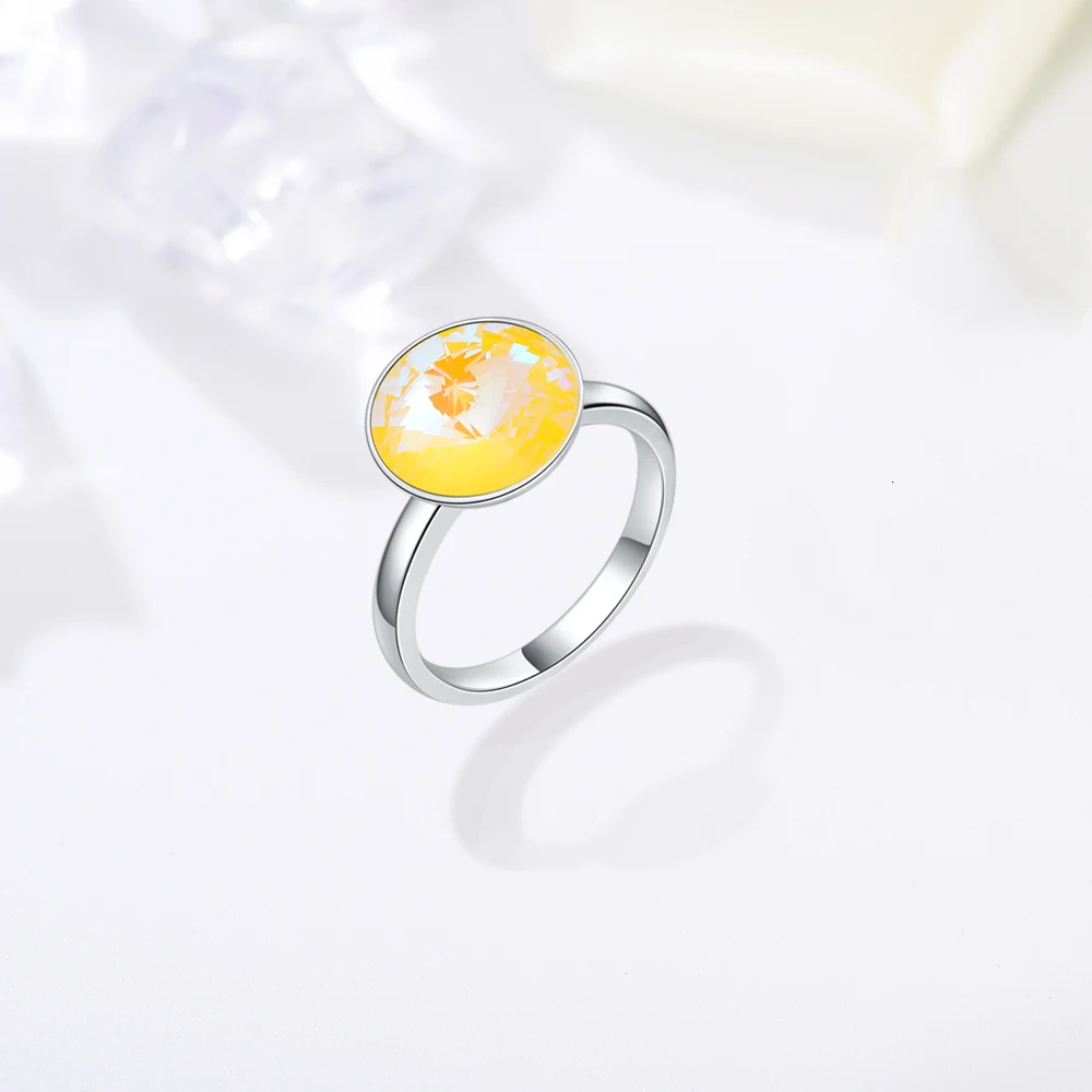 Original Crystals From Swarovski Female Rings New Fashion Round RIVOLI Stone For Women Elegant Party Wedding Jewelry Gift |