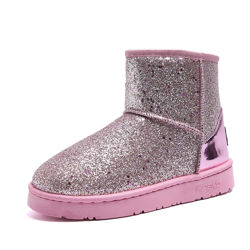 Модные ботиночки на плоской подошве с блестками Женская хлопковая обувь Зимние