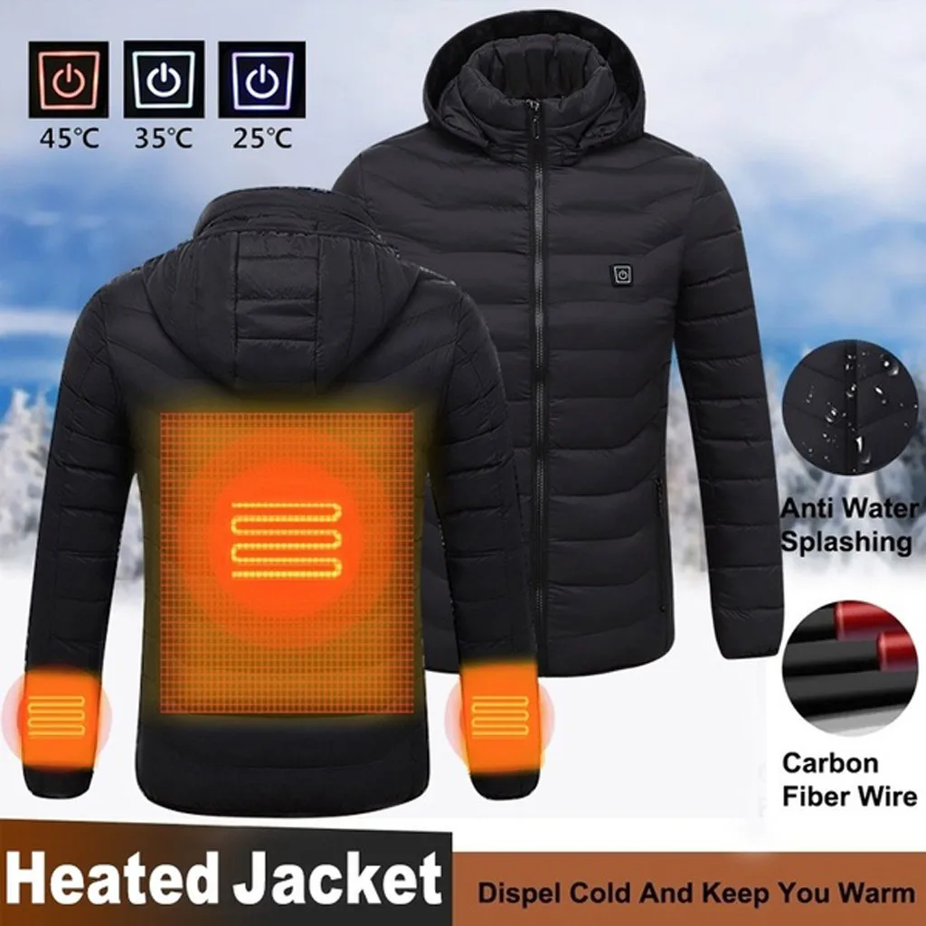 

Winter Men's Coat Fashion Smart USB Abdominal Back Electric Heating Warm Down Cotton Jacket Mens Casual Overcoat Blouse Top New