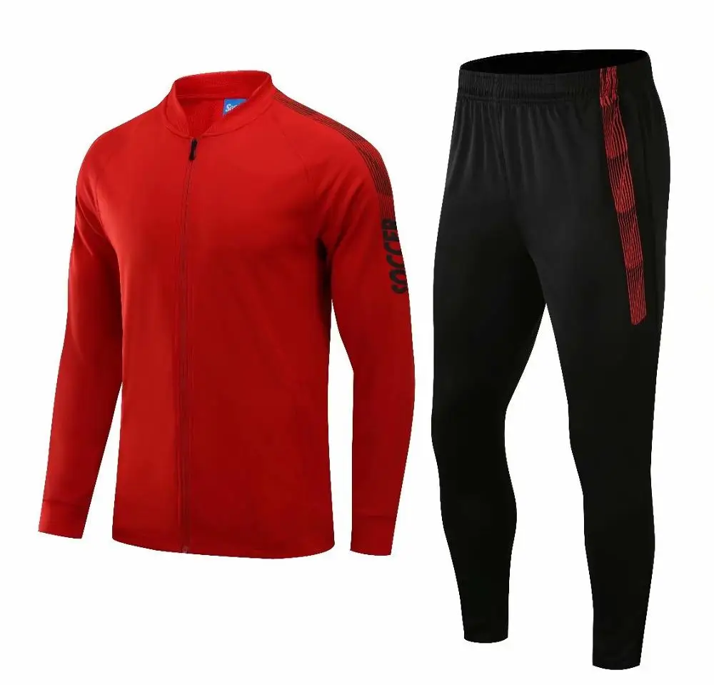 red-black Новинка, спортивный костюм, спортивная одежда, тренировочный комплект для взрослых и детей, футбольные комплекты, теплые куртки и штаны, спортивные костюмы с длинным рукавом - Цвет: red-black