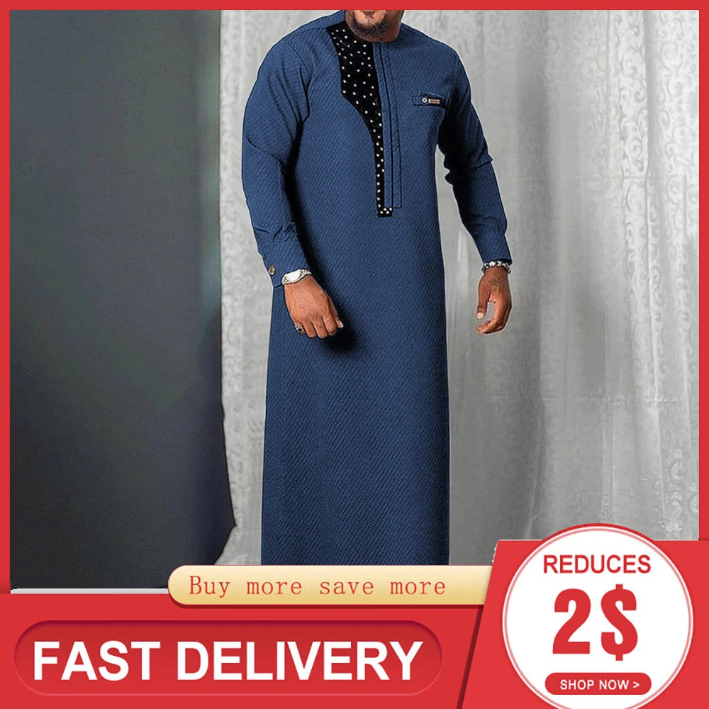 

Men African Dress Dashiki For Men Tradition Rich Kaftan Long Sleeve Blue Plus Size Long Shirt Robe Casual Fall Man Clothing