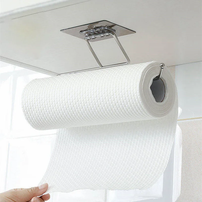 

Stainless Steel Paper Holder Organizer Strong Self-adhesive Hanging Kitchen Bathroom Roll Paper Towel Bathroom Storage Rack