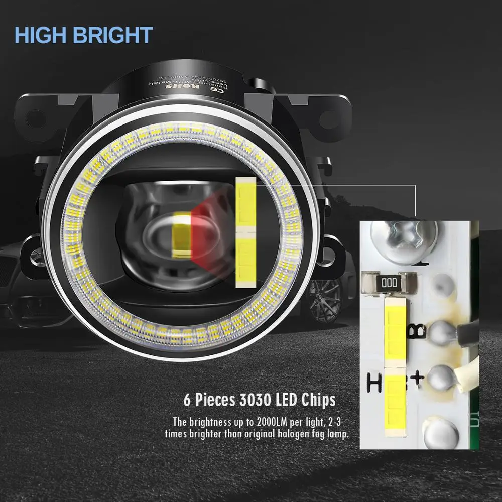 2 X передний бампер автомобиля противотуманные светильник светодиодный Angel Eye
