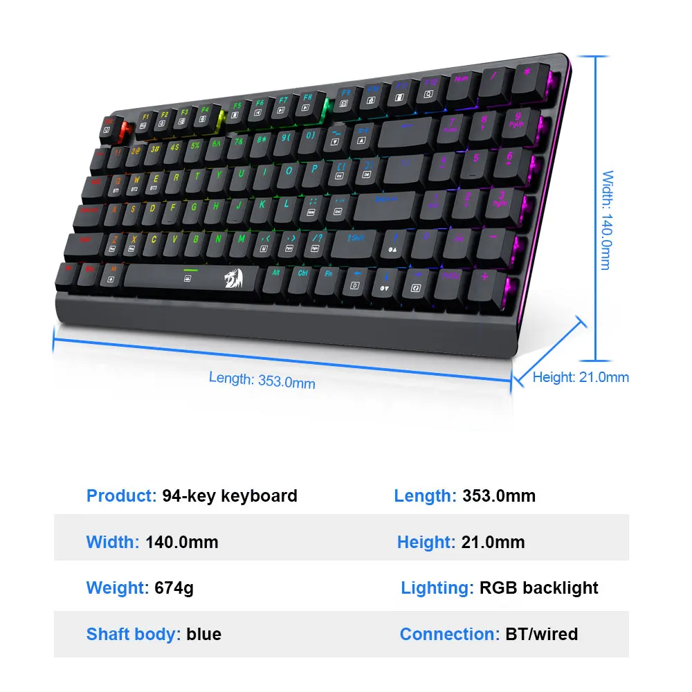 Супер тонкая Механическая игровая клавиатура Redragon Dragonworrior K603P поддержка Bluetooth