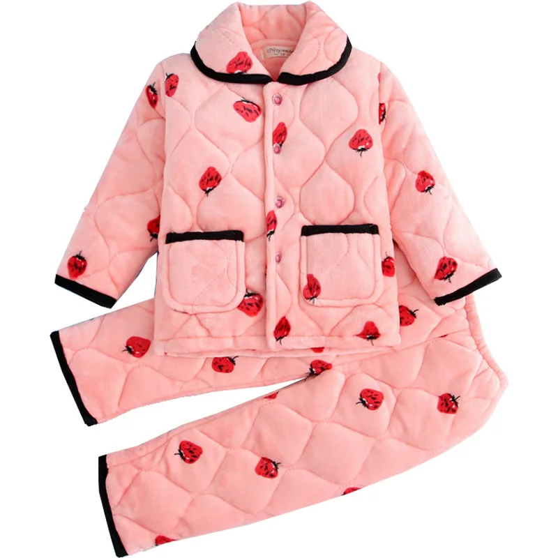 Winter Thick Cotton Flannel Coral Wool Warm Kids Baby Girls Boys Pajamas Sets Children Clothing Set Animal |