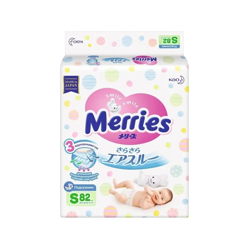 Merries Подгузники размер S 4 8 кг 82 шт|Одноразовые подгузники| |