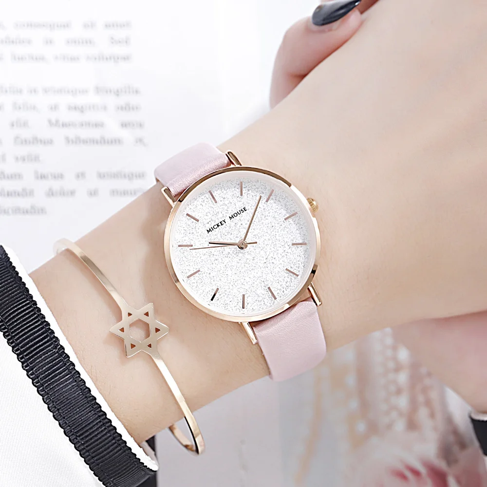 Женские кварцевые часы с диснеевским Микки Маусом модные трендовые наручные со