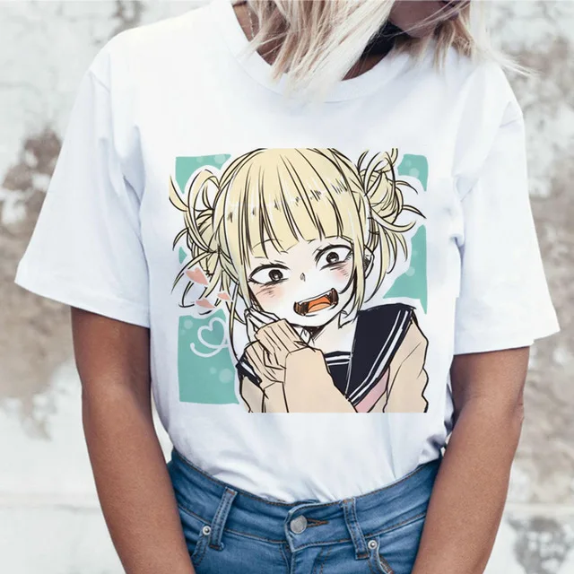 Харадзюку забавная женская футболка Ahegao Boku No Hero Academy химико Тога Ullzang 90s футболка хентай топ тройники женская одежда - Цвет: 2