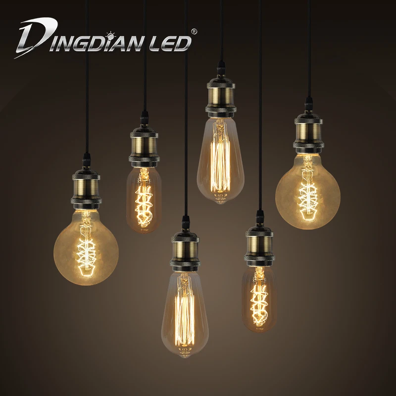 DINGIDAN E27 ST64 T45 G80 Винтаж накаливания Светильник лампы 220 В 40 Вт Чай Стекло теплый