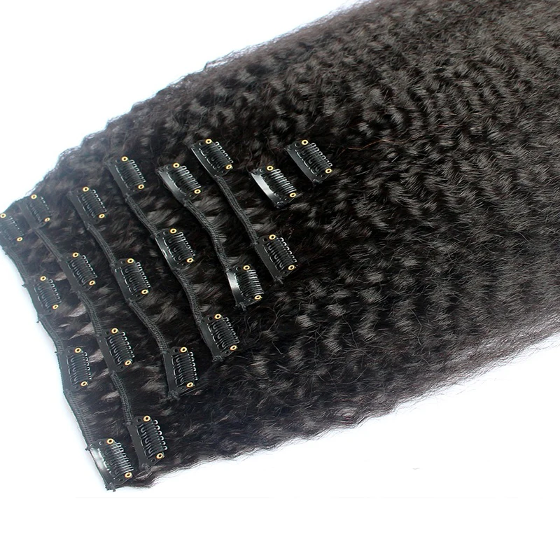 Grampo de Cabeça Cheia em Extensões de Cabelo para Preto Humano Trançado Kinky Cabelo Reto 9 Peças 100gram Macio Grosso Clipes no 3 Alongamento grampo cab. completa