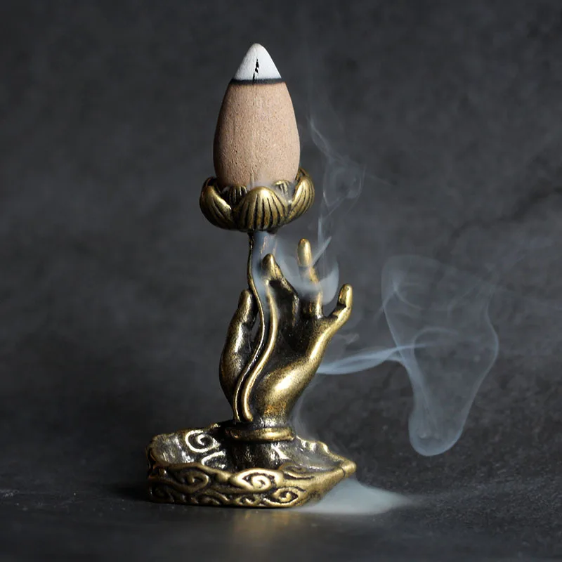 

Retro Copper Cense Backflow Incense Buddha Hand Lotus Brass Incense Frame Incense Zen Tea Ceremony Table Tea Table Furnishings