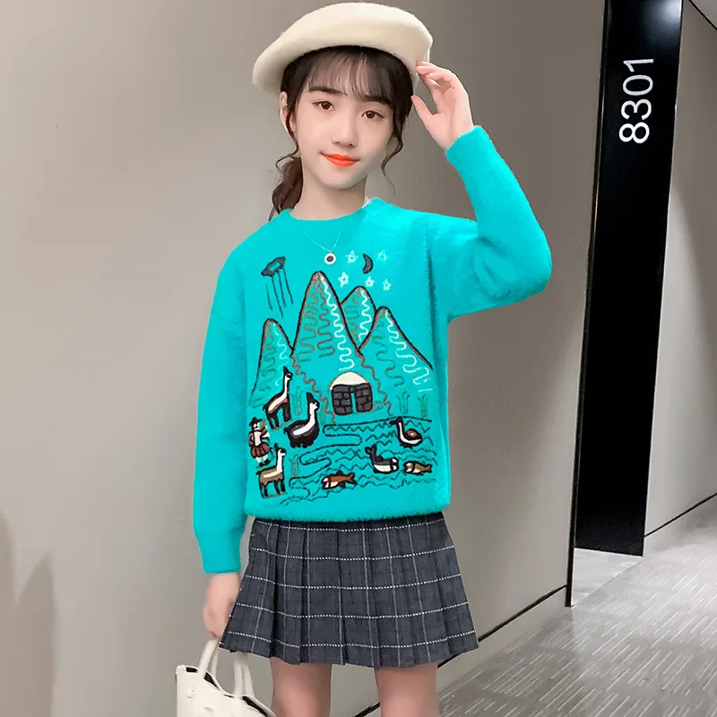 

Girl Sweater Kids Baby Outwear Tops 2021 New Arrive Fleece Thicken Warm Winter Autumn Knitting Flexible Children Clothing