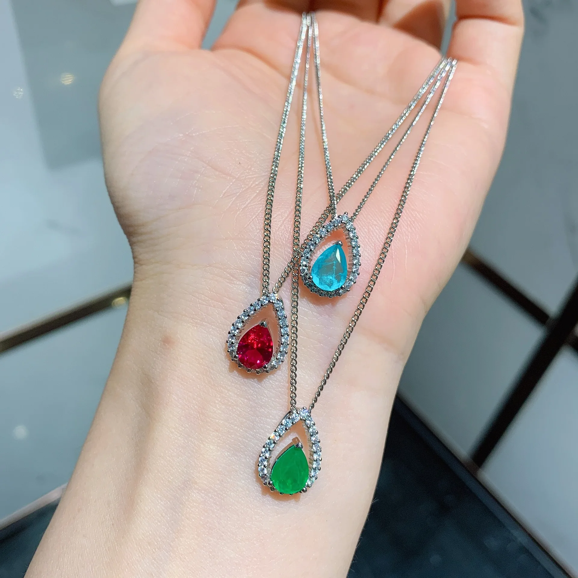 

QTT Delicate Water Drop Tourmaline Stone Choker Necklace Silver Color Chain Necklace Wedding Engagement Party