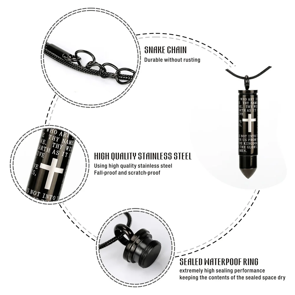 BOFEE панк урна золы кремации ожерелье крест лорда пуля кулон медальон молитва из нержавеющей стали ювелирные изделия памятная цепь держатель подарок