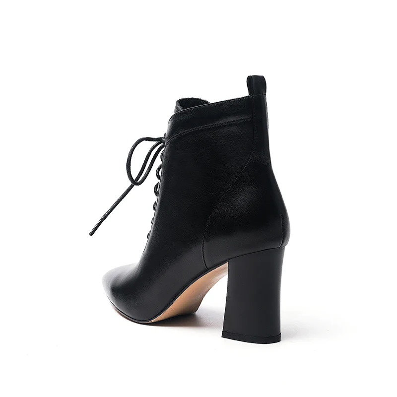 Женские ботильоны из натуральной кожи на шнуровке высоком каблуке|Женские