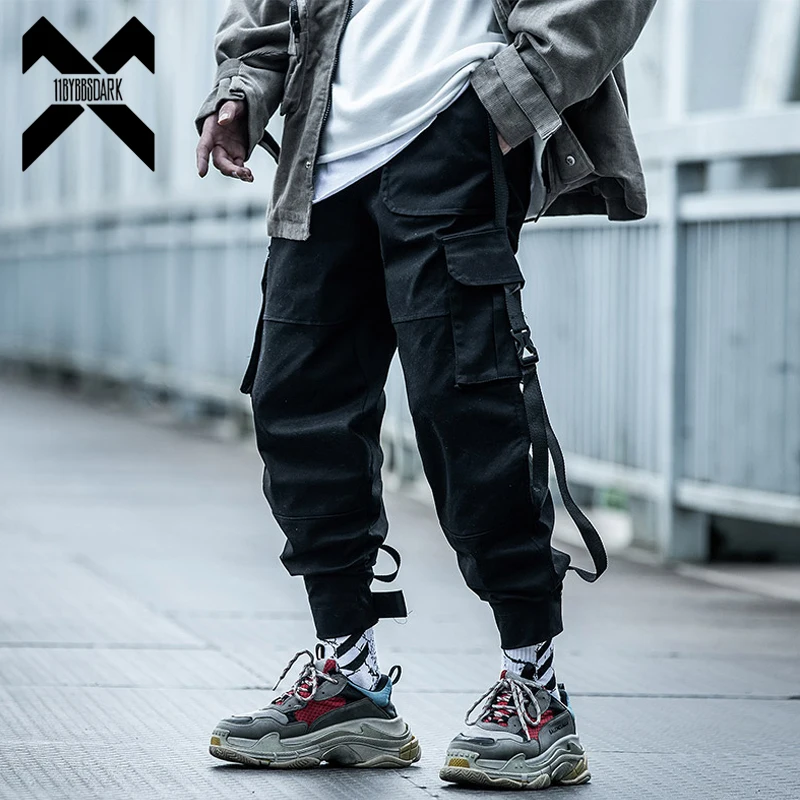 

11 BYBB'S DARK Cargo Pants Men Hip Hop Tactics Joggers Trousers Elastic Waist Ribbon Fahsion Harajuku Streetwear Pant Male WX002