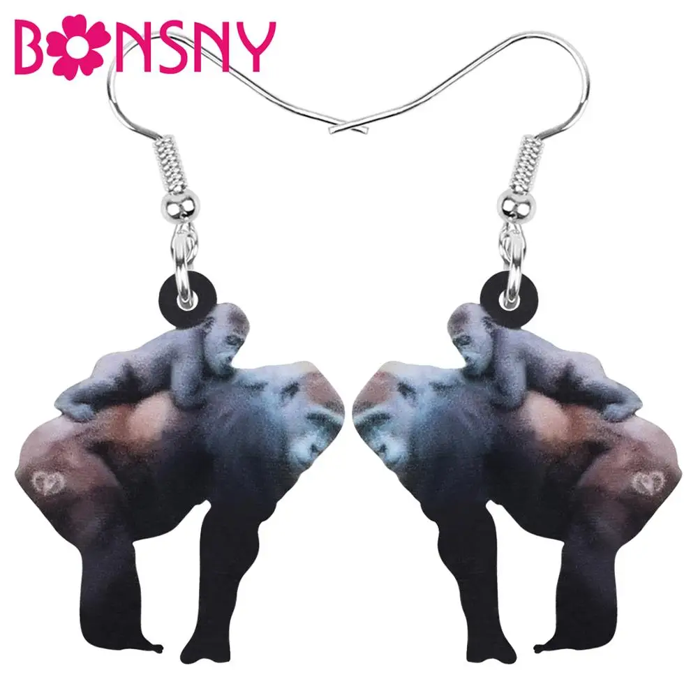 

Bonsny Acrylic Orangutan Gorilla Ape Monkey Baby Earrings Animal Drop Dangle Jewelry For Women Girl Teen Kid Charm Hot Sale Gift