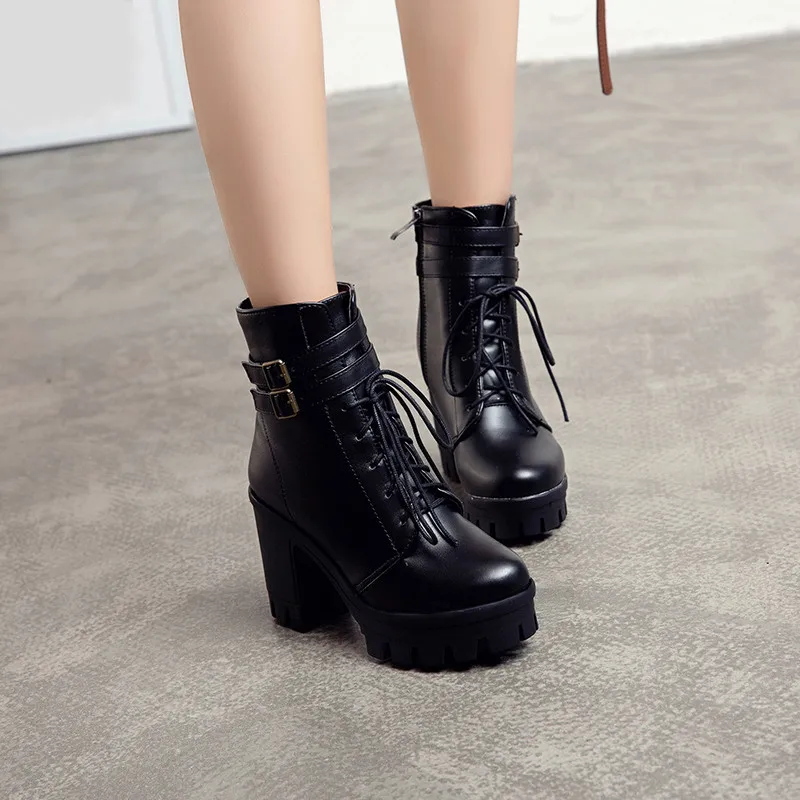 Женские готические сапоги YMECHIC до лодыжек черные коричневые с ремешком пряжкой