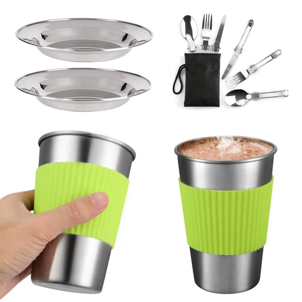 

Portable Camping Dishes Smooth Surface Double Heat-proof Portable Picnic Complete Dishes Set for Outdoor Picnic Travel