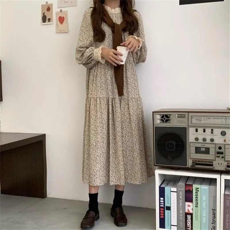 Женское Элегантное Длинное платье плиссированное с принтом и воротником стойкой