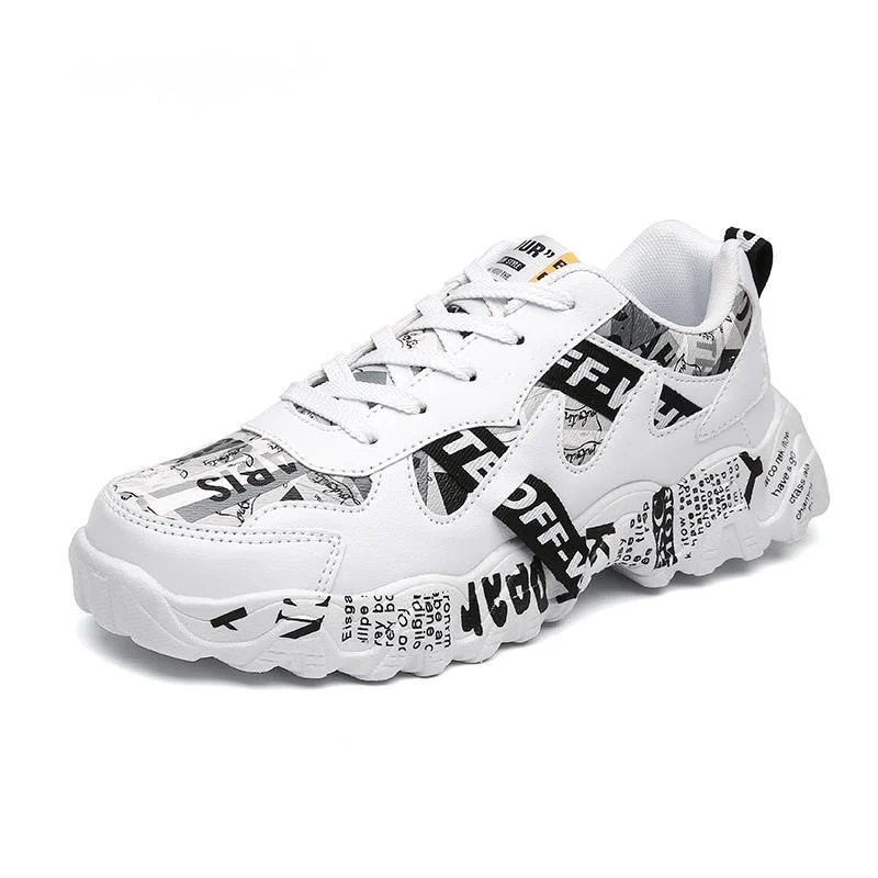 

Platform Graffiti Leather Men's Sneakers Autumn Mixed Colors Casual Men Shoes White Lace-Up Unisex Zapatillas Hombre