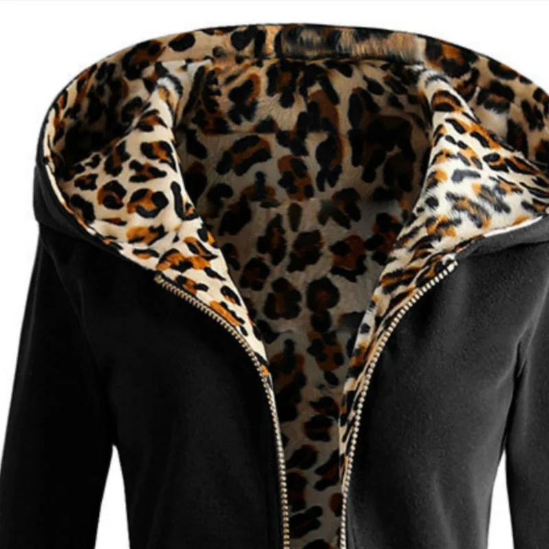 Женская куртка с капюшоном и леопардовым принтом длинным рукавом |