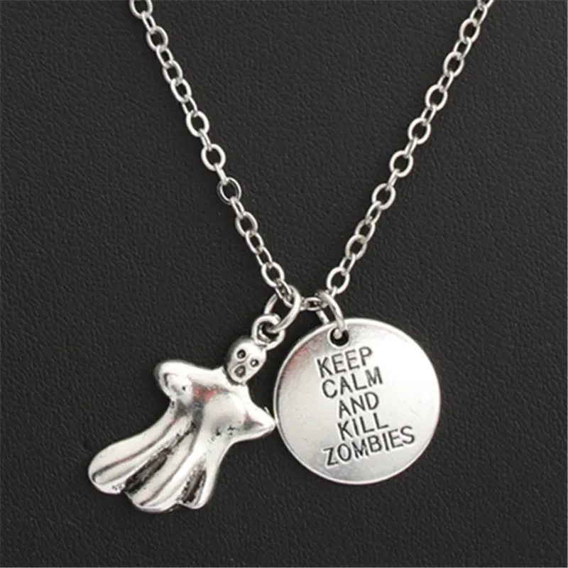 1pc Keep Calm And Kill Zombies Words Ghost Pendant Necklace Halloween Jewelry Gift For Friend Diy Handmade E2009 | Украшения и
