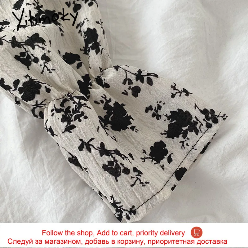 

Yitimoky Vintage Print Dresses Women Spring 2021 Casual Flare Sleeve Zipper O-Neck Loose A-Line New Black Midi Long Dress