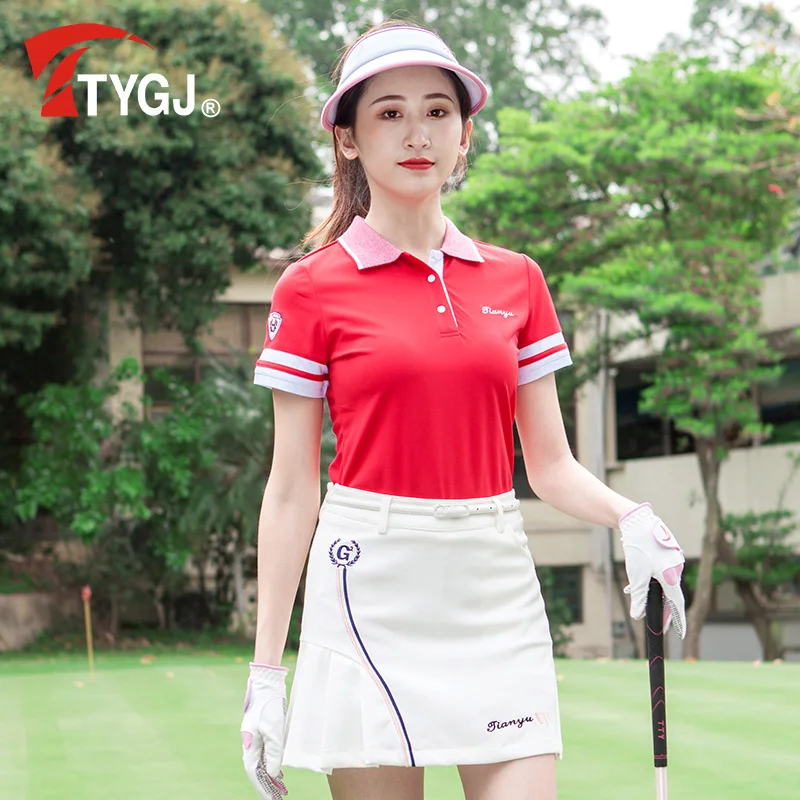 TTYGJ  Ladies Golf Clothing  Golf Clothes Short Sleeve Slim Breathable Shirts Dry Fit Soft Golf Sportswear