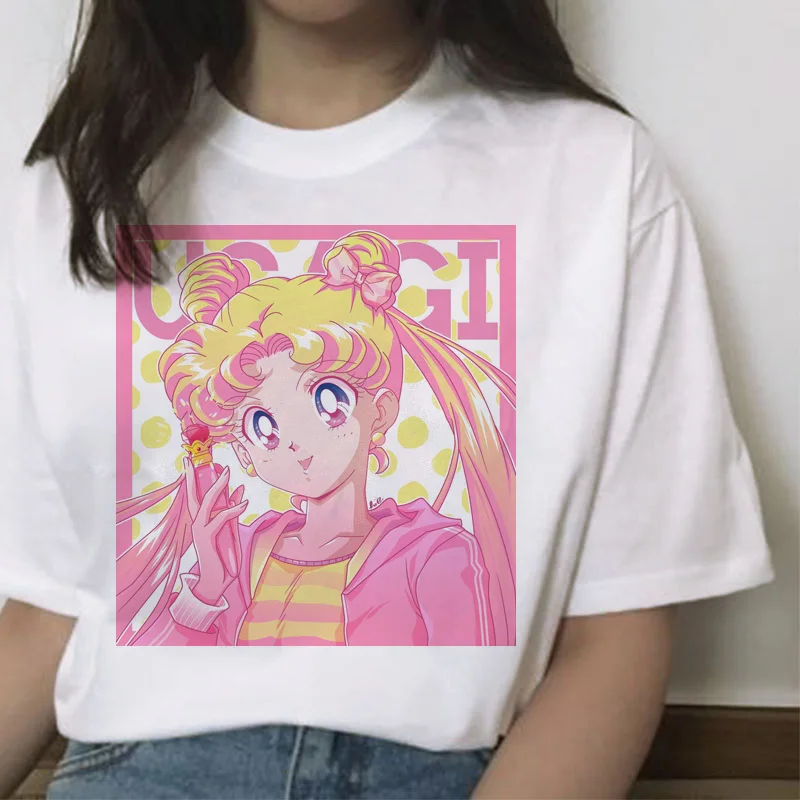 Сейлор Мун кавайная футболка кошка harajuku Женская ulzzang футболка корейский Графический Топ мультяшная Футболка короткий рукав женская забавная