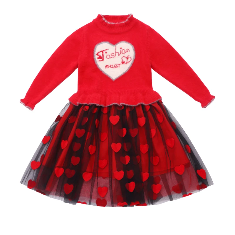 Платье-свитер для девочек детские весенние вязаные платья с флисовой подкладкой