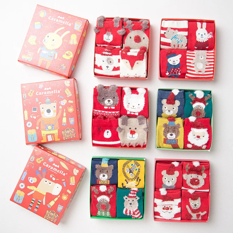 

Caramella 2017 4pairs/box Cotton Meias Christmas Warm Cute 3d Animal Patterns Cartoon Socks Women Stretch 512774