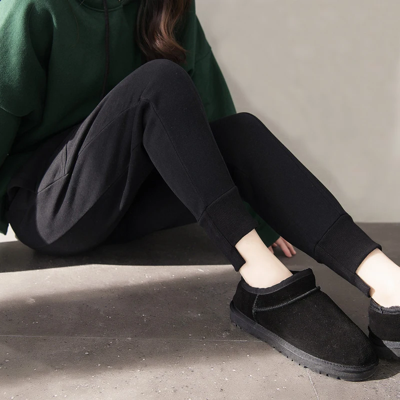 Черные ворсистые спортивные штаны для женщин новая осенне-зимняя версия