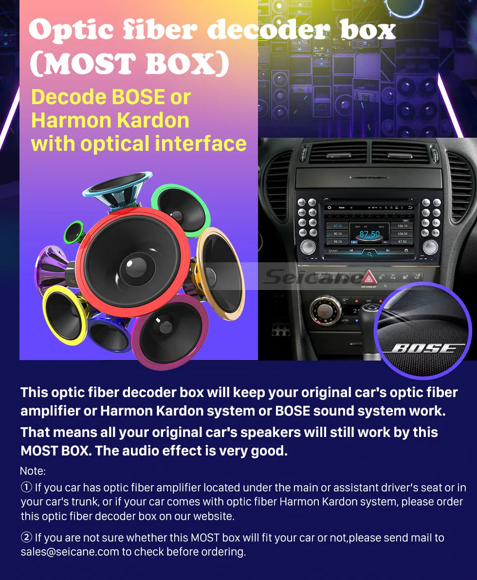 Seicane автомобильный оптоволоконный декодер большинство коробок Bose для 2004-2012 Mercedes-Benz CLS-W219 Harmon Kardon аудио декодирование интерфейс