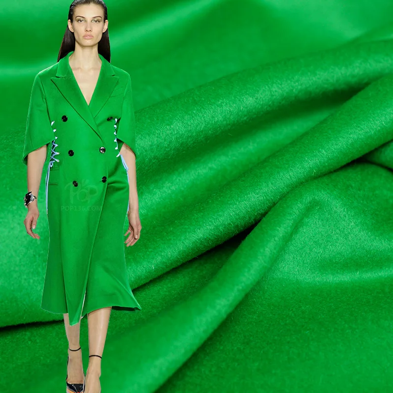 

Pearlsilk Bright Green High Gloss Quality Overcoating Cashmere Wool Fabrics Materials Winter Women Overcoat Cloth Freeshipping