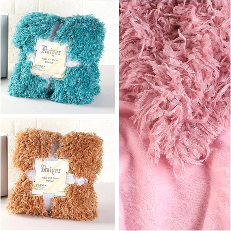 

New Feather Soft Crystal Plush Thicker Blanket Long Fuzzy Elegant Cozy With Fluffy Bed Sofa Bedspread Sheet Fur Blankets