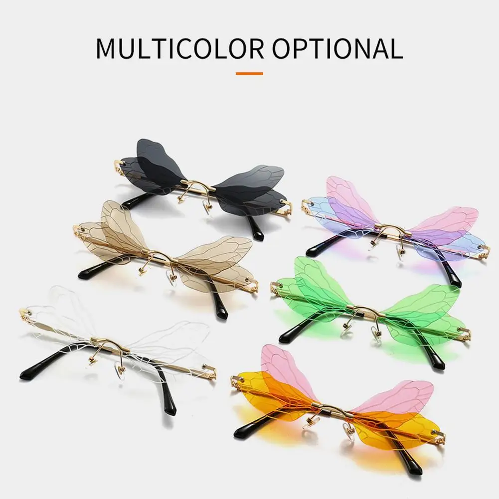 

UV400 Vintage Sunglass Dragonfly Wing Shaped Sunglasses Transparent Lens Shades Sunglass for Party Photography Props