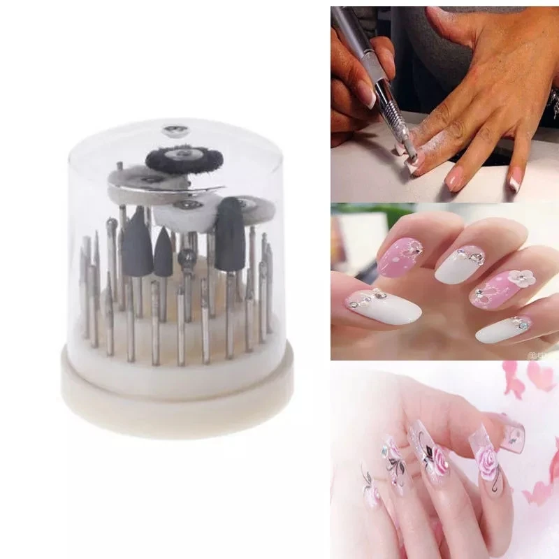 

45 pcs/set nail drill bits set diamond silicon corundum and sanding cap nail drill 48 holes nail box nail accesoires tools