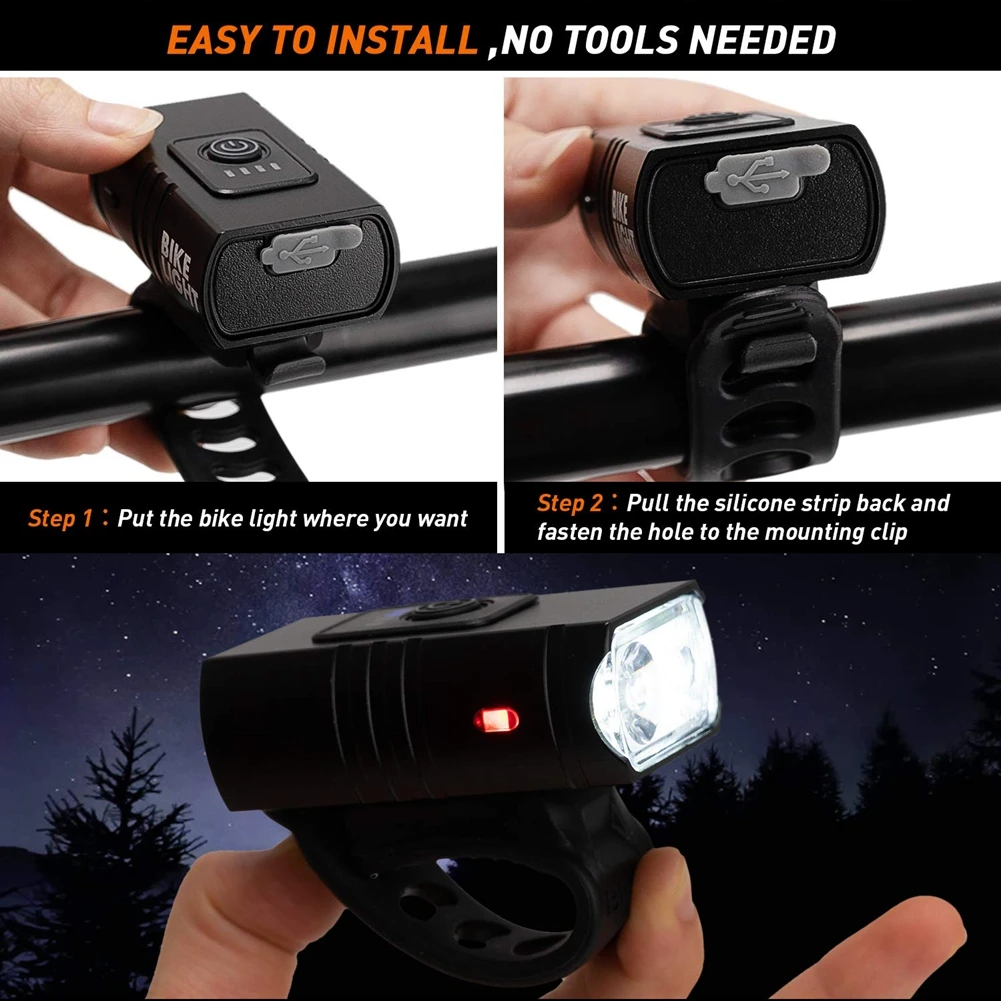 

Bicycle Light Set Bike Safe Waterproof Lamp Headlight Taillinght Kit USB Rechargeable With Electricity Display Accesorios Bike