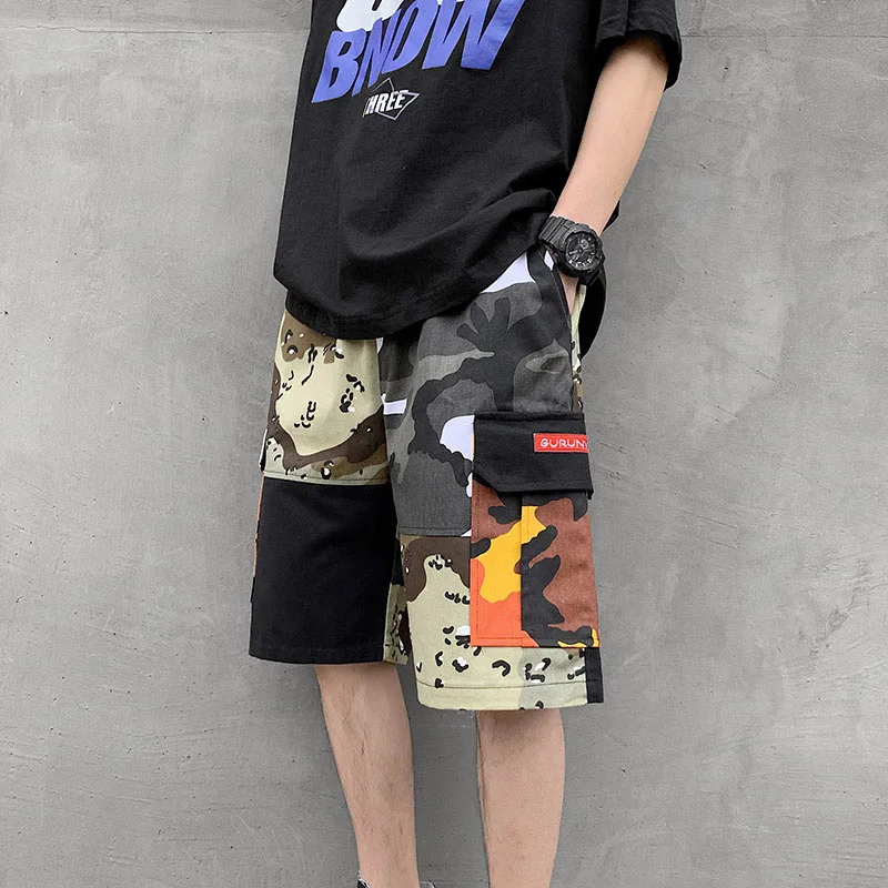 

Мужские летние камуфляжные шорты, Свободные повседневные хлопковые шорты до колена с прострочкой, мужская одежда больших размеров 5XL