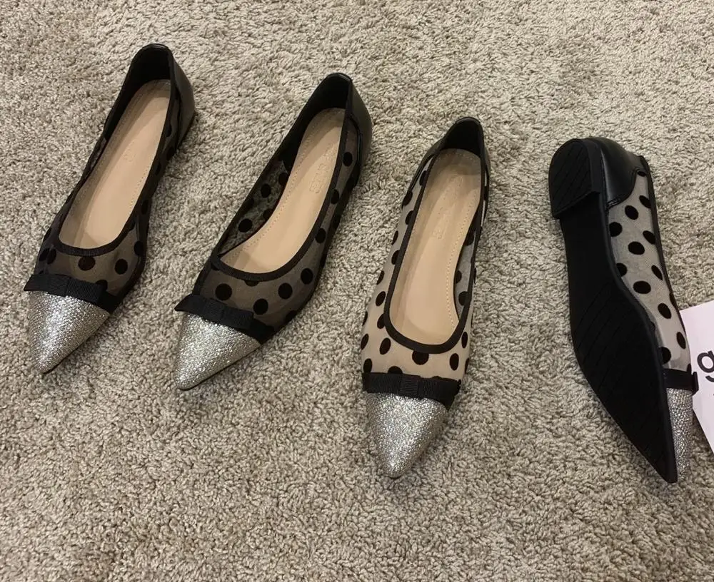 Сетчатая обувь на плоской подошве с бантом женские летние дышащие балетки модные