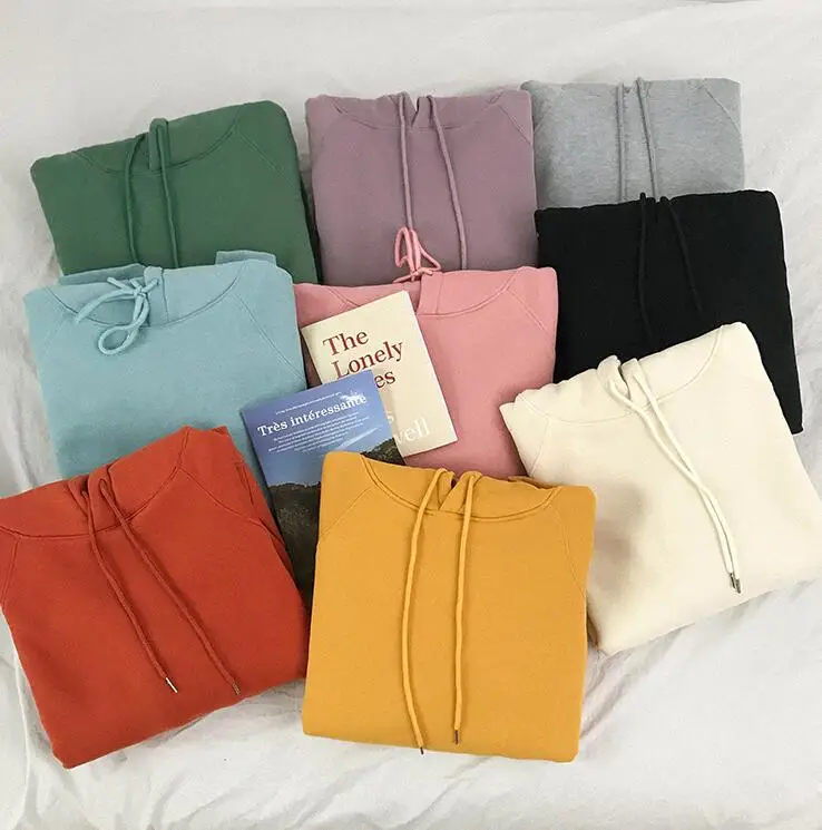 

Candy Color Thickening Plus Velvet Loose Lazy Pullover Hoodies sweater