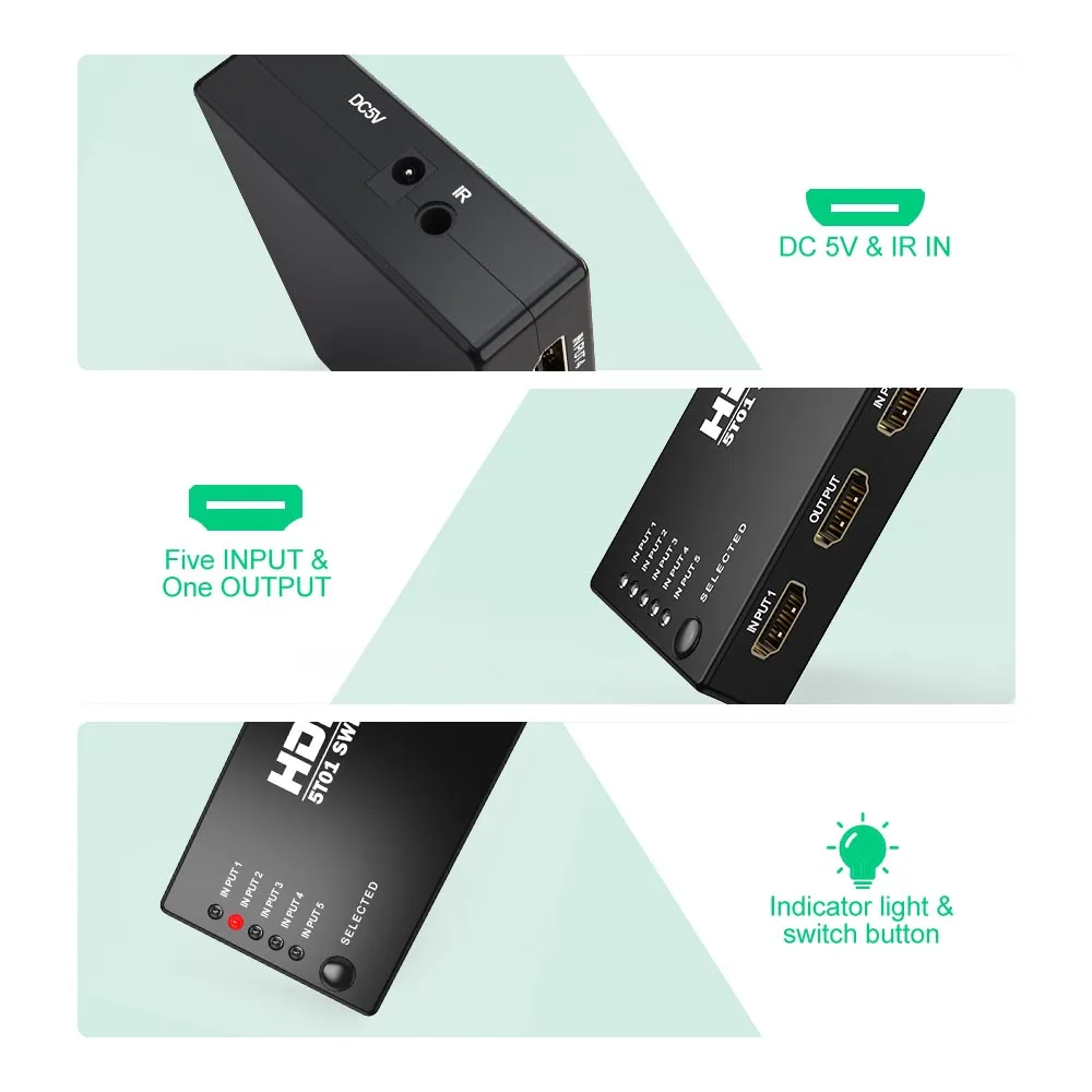 FSU 5 в 1 выход HDMI переключатель 1080P видео портов адаптер Коммутатор сплиттер с ИК