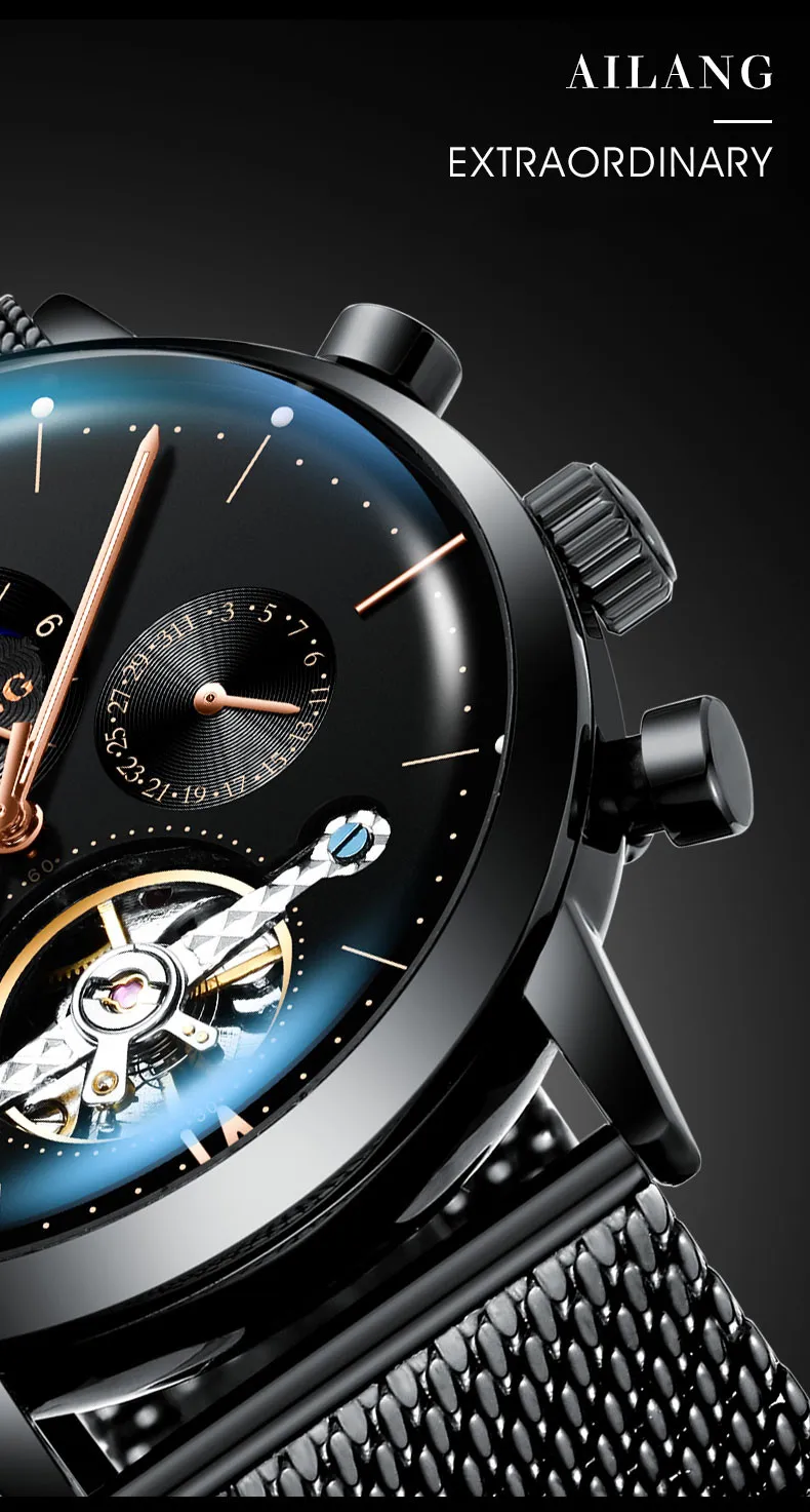 AILANG Relojes часы мужские наручные часы спортивные часы со скелетом 30 м водонепроницаемые автоматические механические часы из нержавеющей стали
