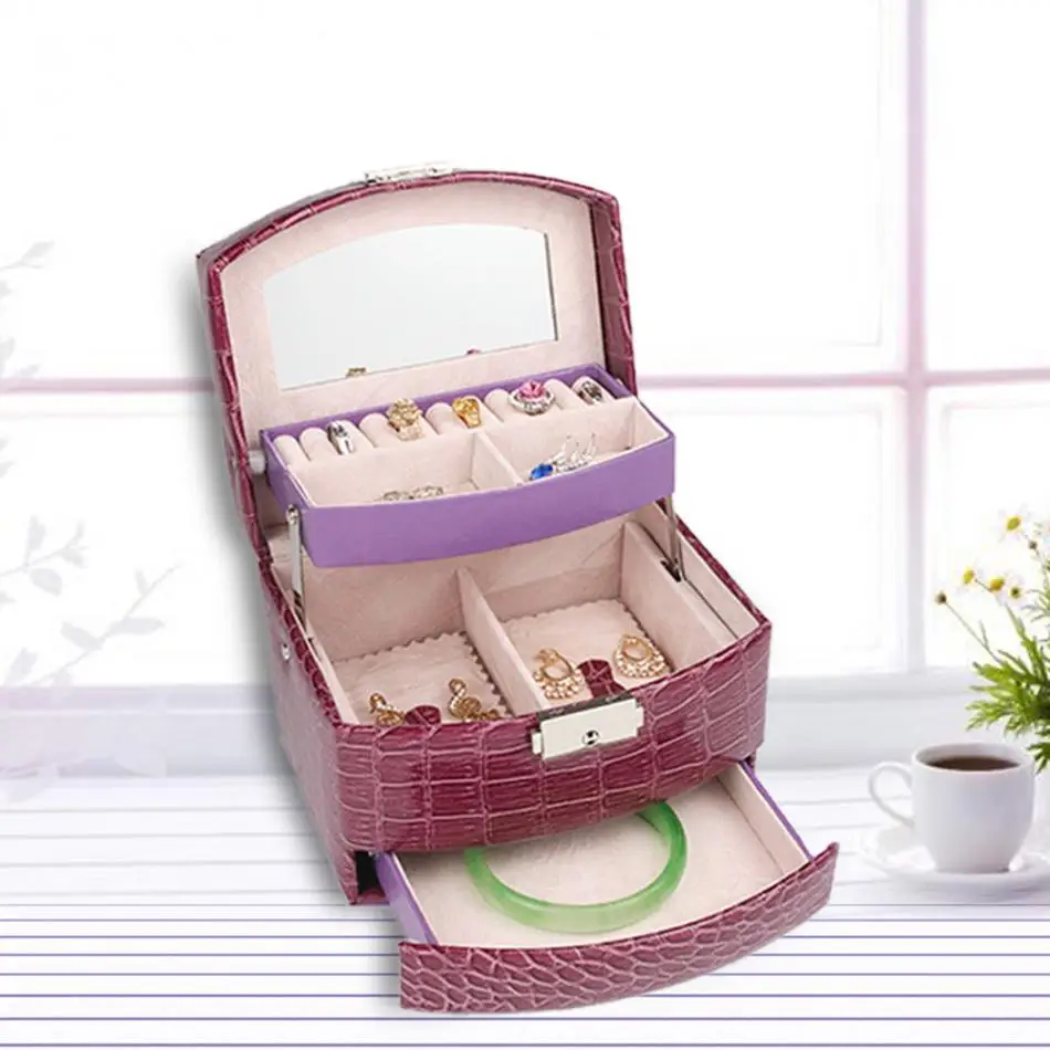 3 слоя высокое качество искусственная кожа шкатулка для ювелирных изделий