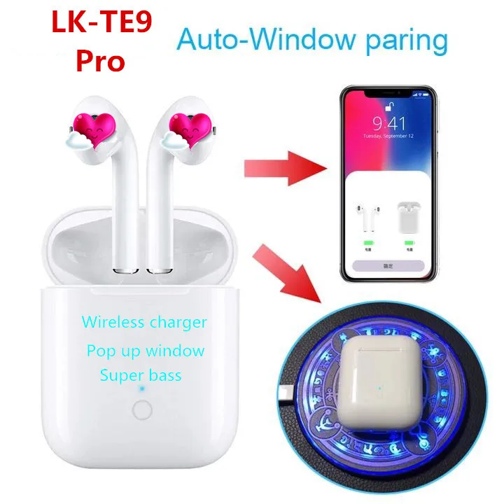 Lk te9 pro Наушники-вкладыши tws с w1 чип ecouteur Беспроводная связь bluetooth наушники Беспроводные спортивные наушники с зарядный чехол pk i200 наушники-вкладыши tws с i7s