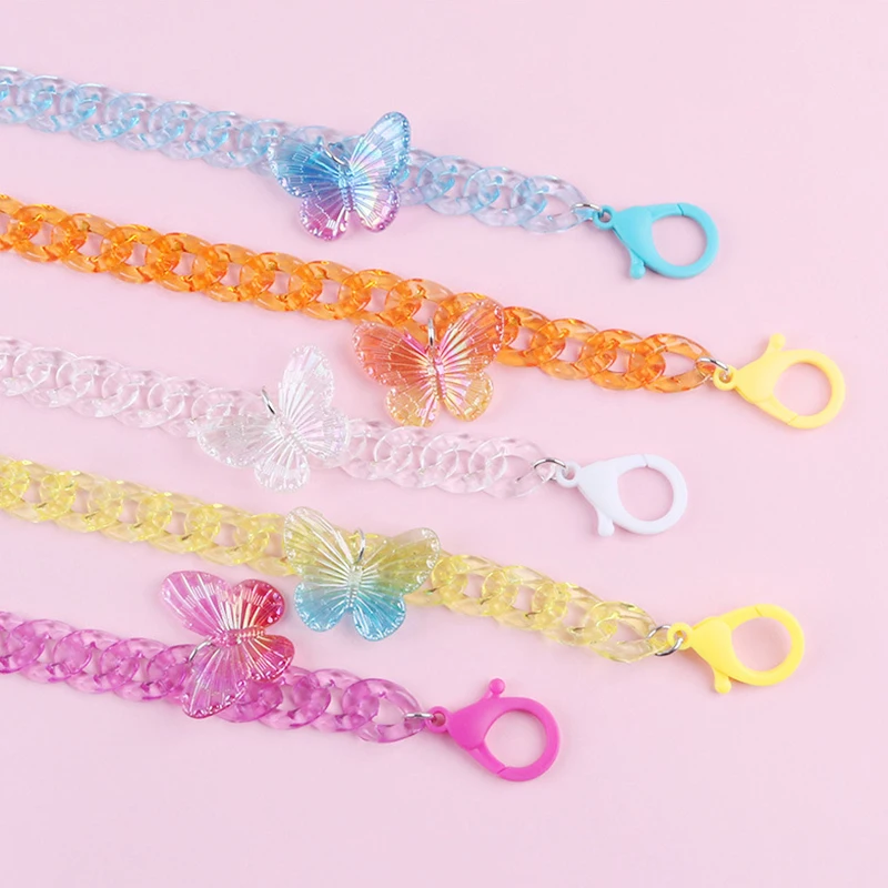 

Retro Acrylic Glasses Chain Lanyards Clear Solid Color Reading Glasses Hanging Neck Chains Sunglasses Chain Straps Butterfly