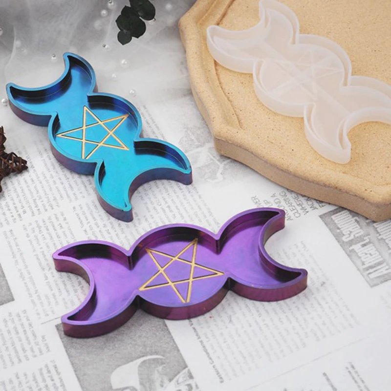 

DIY Crystal Epoxy Resin Mold Crystal Sun Moon Phase Box Plate Moon Pentagram Mirror Silicone Mold